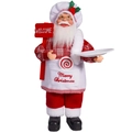 Staande Kerstman kok met rood geblokt shirt en decoratief welkom bord voor kerst - Chef-stijl Kerstman