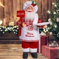 Detailed view of chef Santa Claus figurine holding a welcome sign and serving plate - Chef Style Santa Claus