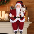 Detailaufnahme einer 30 cm Weihnachtsmannpuppe mit Karomuster und weißem Kuschelbären - Roter Karierter Stil Mit Bär