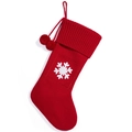 Chaussette de Noël en tricot rouge avec flocon blanc et pompons en peluche - Flocon de Neige Rouge