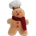 Gingerbread man plush toy with chef hat and red scarf on white background - Male Gingerbread Man