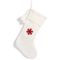 Chaussette de Noël en tricot blanc avec broderie flocon rouge et pompons en peluche - Flocon de Neige Blanc