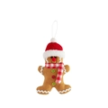 Lebkuchenmann Plüschfigur mit roter Strickmütze und kariertem Schal für den Weihnachtsbaum - Karierter Schal