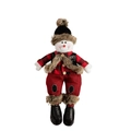 Pluche kerstsneeuwpop met zwarte gebreide muts en rood met zwart geblokt overhemd - Sneeuwpop (ML-F773)