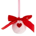 Pink faux fur ball ornament with red sequin heart and large satin bow decoration - Pink Heart Bow Style (ML-O1109A)