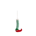 Decorazione gamba di elfo di Natale con calze a righe verdi e stivali di feltro rossi - ML-O852A/Piccolo a Righe Verdi