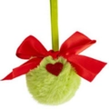 Weihnachtsplüschball in Grün mit roter Schleife und glitzerndem Herz als Dekoanhänger - Grün Herz Schleife Stil (ML-O1109C)