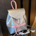 Zaino argento metallizzato con manici rosa e chiusura a coulisse di tendenza - Argento