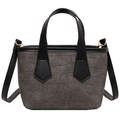 Mini sac cabas gris embossé crocodile avec poignées en cuir noir et détails en métal doré - Brun Foncé
