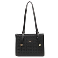 Large black quilted tote bag with gold metal accents and thin shoulder straps - Black