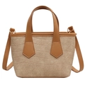 Sac seau beige avec texture crocodile et poignées en cuir marron foncé avec sangle - Kaki