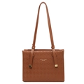 Quilted tote bag in brown faux leather with long shoulder straps and metallic details - Brown