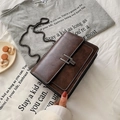 Chic brown retro crossbody bag with white stitching and H-shaped metal buckle - Brown