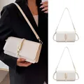 Minimalist white square crossbody bag with elegant gold metal buckle for women - Beige