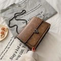 Retro brown textured square crossbody bag with metallic chain strap for women - Yellow