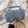 Mist blue mini square handbag with gold rotating buckles and Fashion lettering - Light Blue (No Pendant)