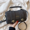 Dark grey textured crossbody bag with gold twist locks and Fashion logo lettering - Black Without Pendant