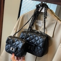 Quilted black chain crossbody bag set in small and large sizes with silver twist lock - Large / Black