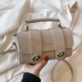 Beige cross-grain faux leather small square handbag with golden double twist locks - Khaki Without Pendant