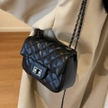 Quilted leather shoulder bag in black with silver twist lock and chain strap - Small / Off White