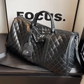 Quilted black faux leather large duffle bag with dual handles and adjustable strap - Small & Large Set Black