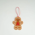 Felt gingerbread man Christmas ornament with red embroidered letter A and silk ribbon - Letter A (ML-01455/A)
