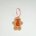 Cute gingerbread man felt ornament with red embroidered letter C and silk hanging ribbon - Letter C (ML-01455/C)