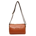 Brown cylinder crossbody bag with houndstooth strap and golden hardware - Brown