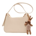 Cream vintage crossbody bag with half-moon shape and a retro fabric bunny charm - With Charm / Off White