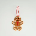 Felt gingerbread man Christmas tree ornament with red letter T and ribbon hanging - Letter T(ML-O1455/T)