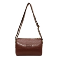Brown faux leather barrel crossbody bag with wide geometric pattern woven strap - Brown