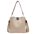 Fashionable beige bucket bag with wide strap and brown contrast trim for women - Off White
