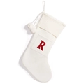 Knitted white Christmas stocking with pom-poms and red embroidered letter R decoration - White Letter R