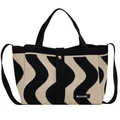 Bolso tote de punto con diseño de ondas en blanco y negro y correas de hombro - Negro