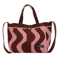 Bolso tote de punto ondulado rosa y marrón con etiqueta HILLDI para mujer - Rosa