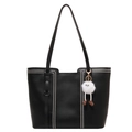 Bolso tote grande negro con pespuntes blancos y un amuleto de monstruo de peluche - Negro