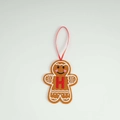 Felt gingerbread man Christmas ornament with red letter H and pink heart blush - Letter H(ML-O1455/H)