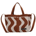 Bolso tote de punto con diseño de ondas en marrón y beige con correa de hombro y cierre - Marrón