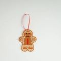 Cute gingerbread man felt ornament with heart blush and red ribbon for Christmas trees - Letter I(ML-O1455/I)
