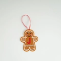 Gingerbread man plush ornament with heart blush and embroidered red letter J detail - Letter J(ML-O1455/J)