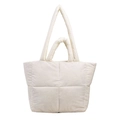Grote witte gewatteerde puffer tote tas met dubbele handvatten voor schouder en hand - Wit