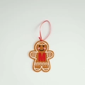 Gingerbread man Christmas ornament featuring red letter M patch and pink heart blush details - Letter M(ML-O1455/M)