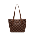 Borsa tote a scacchi classica con manici in pelle marrone e fibbie in metallo dorato - caffè