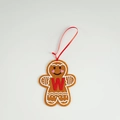 Felt gingerbread man ornament with red letter W detail and hanging ribbon for Christmas - Letter W(ML-O1455/W)