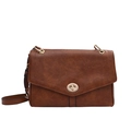 Vintage brown crossbody square bag with gold hardware and lychee pattern leather - Brown