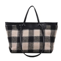 Bolso tote de cuadros con asas de cuero negro y gran capacidad para mujer - Negro
