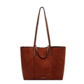 Braune Shopper-Tasche aus Wildleder-Imitat mit Kontrastnaht und langen Riemen - Braun
