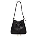 Elegante bolso de cubo tejido negro para mujer con cierre de cordón y toques dorados - Negro