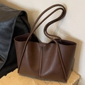 Vintage dark brown tote bag with pleated texture and dual shoulder straps for commute - Coffee