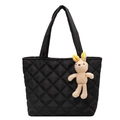 Borsa tote in nylon trapuntato nero con ciondolo a forma di coniglio beige alla moda - Con Ciondolo / Nero